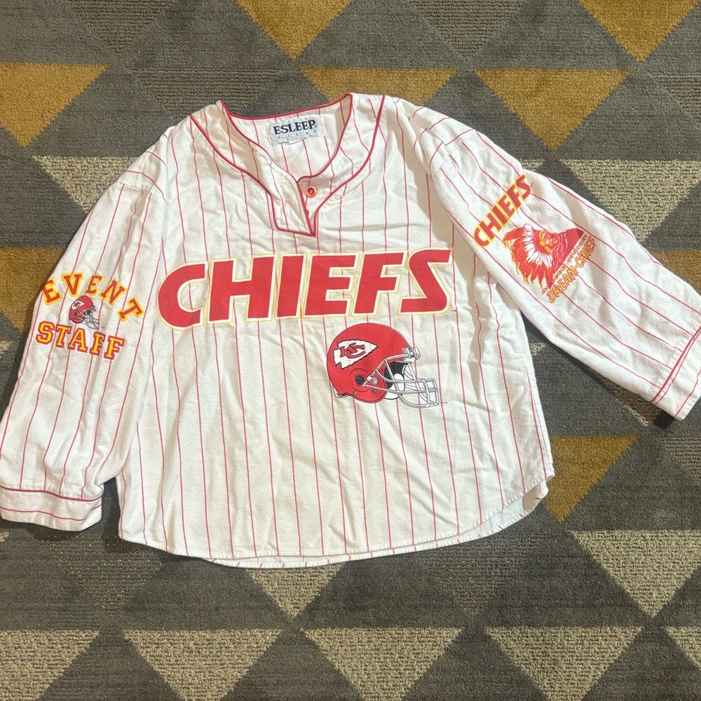 Vintage ESLEEP Kansas City Chiefs all over print chamois jersey style sz Large